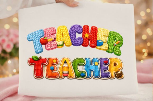 Bright Teacher Faux Yarn Colorful Png T-Shirt Design