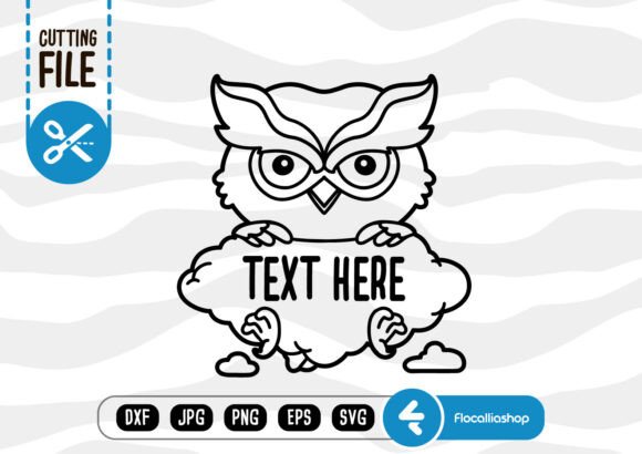 Cloud Monogram Outline Art, Owl SVG