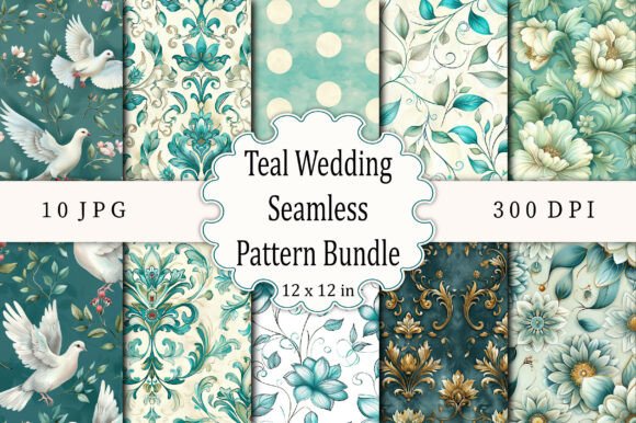 Teal Wedding Seamless Pattern